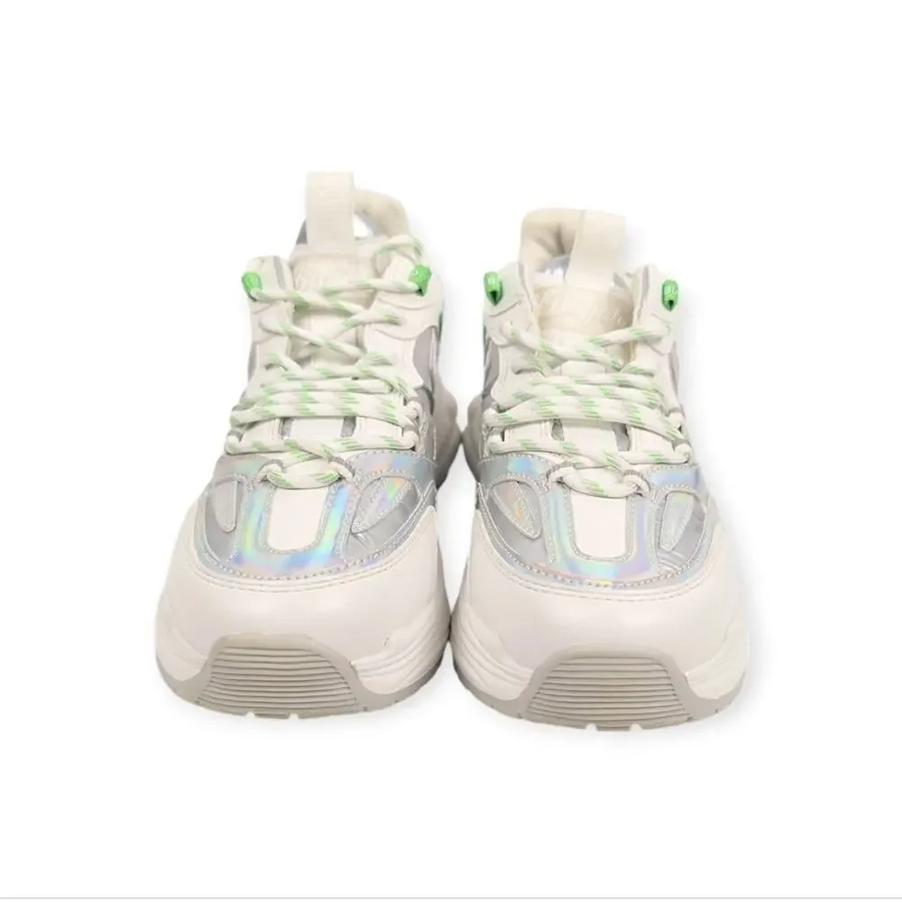 Buffalo B.NCE S2 White Silver Iridescent Lace Up Sneakers Size 7.5